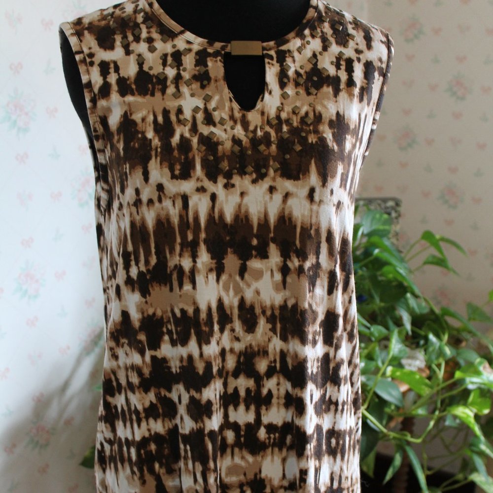 2/$10 Avon Brown Tie-Dye Tunic Metal Detail Small